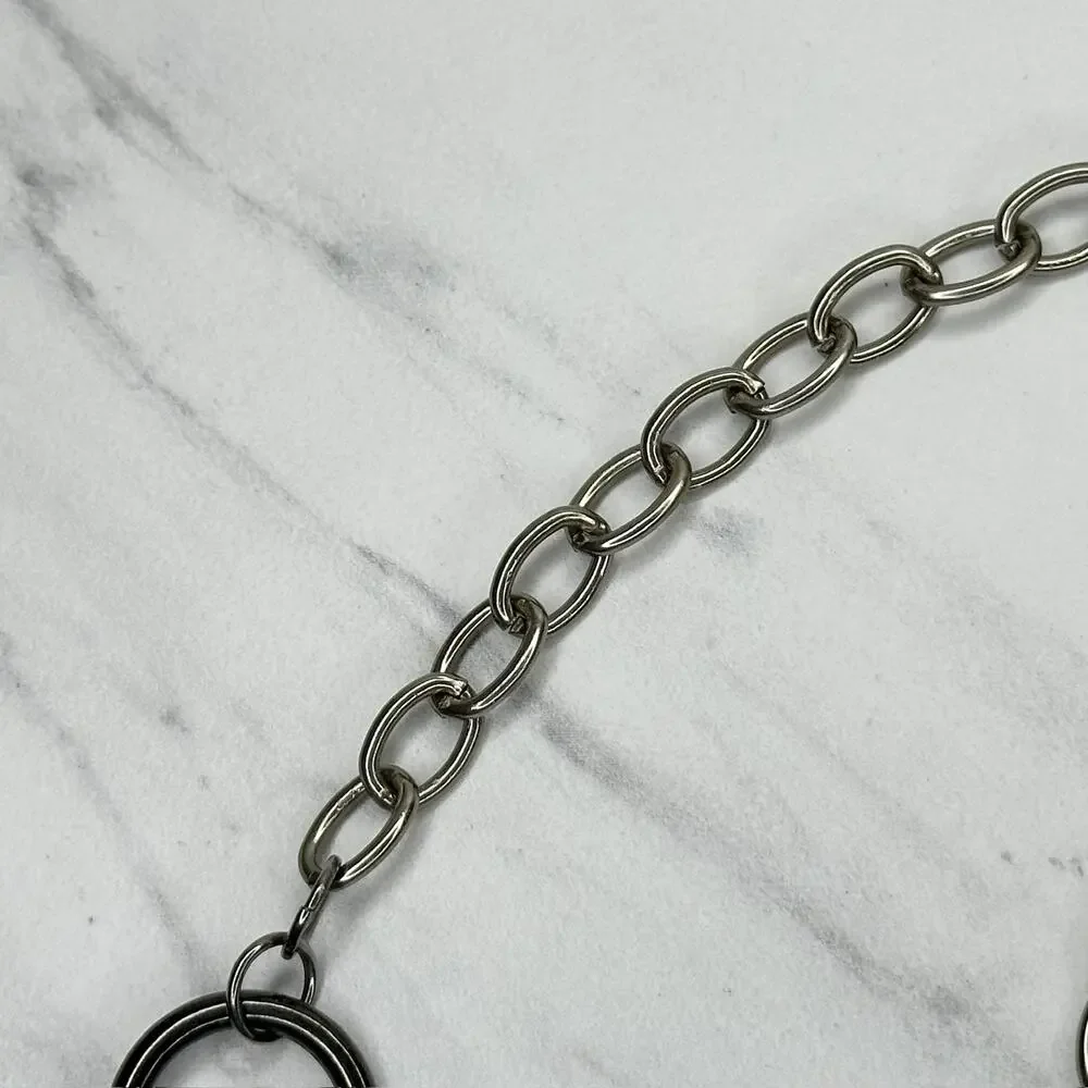 Blue Rhinestone Studded Silver Tone Chain Link Belt OS One Size